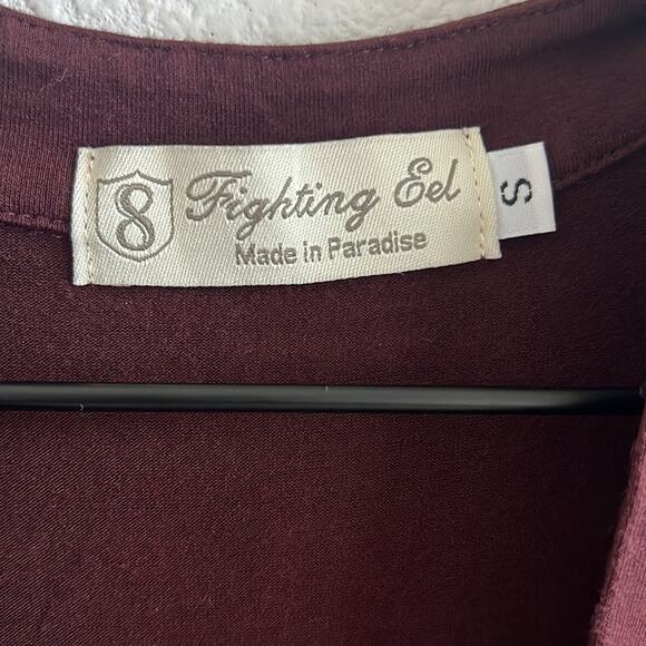 Fighting Eel Eggplant Maroon Purple V Neck Stretchy Dress Hawaii Paradise Aloha - Picture 5 of 6